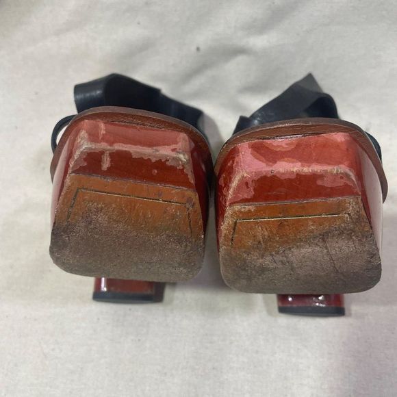 Charles Jourdan Varnished Wooden Sole Open Toe Strappy Platform Heels Size 7 - Picture 6 of 10